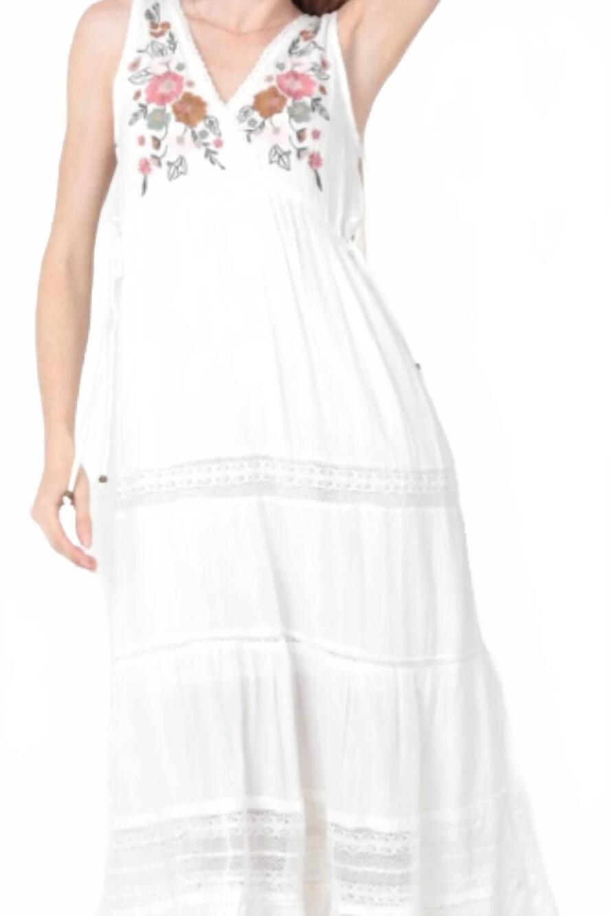 NEW ANGIE v-neck sleeveless tiered dress with embroidery in ivory